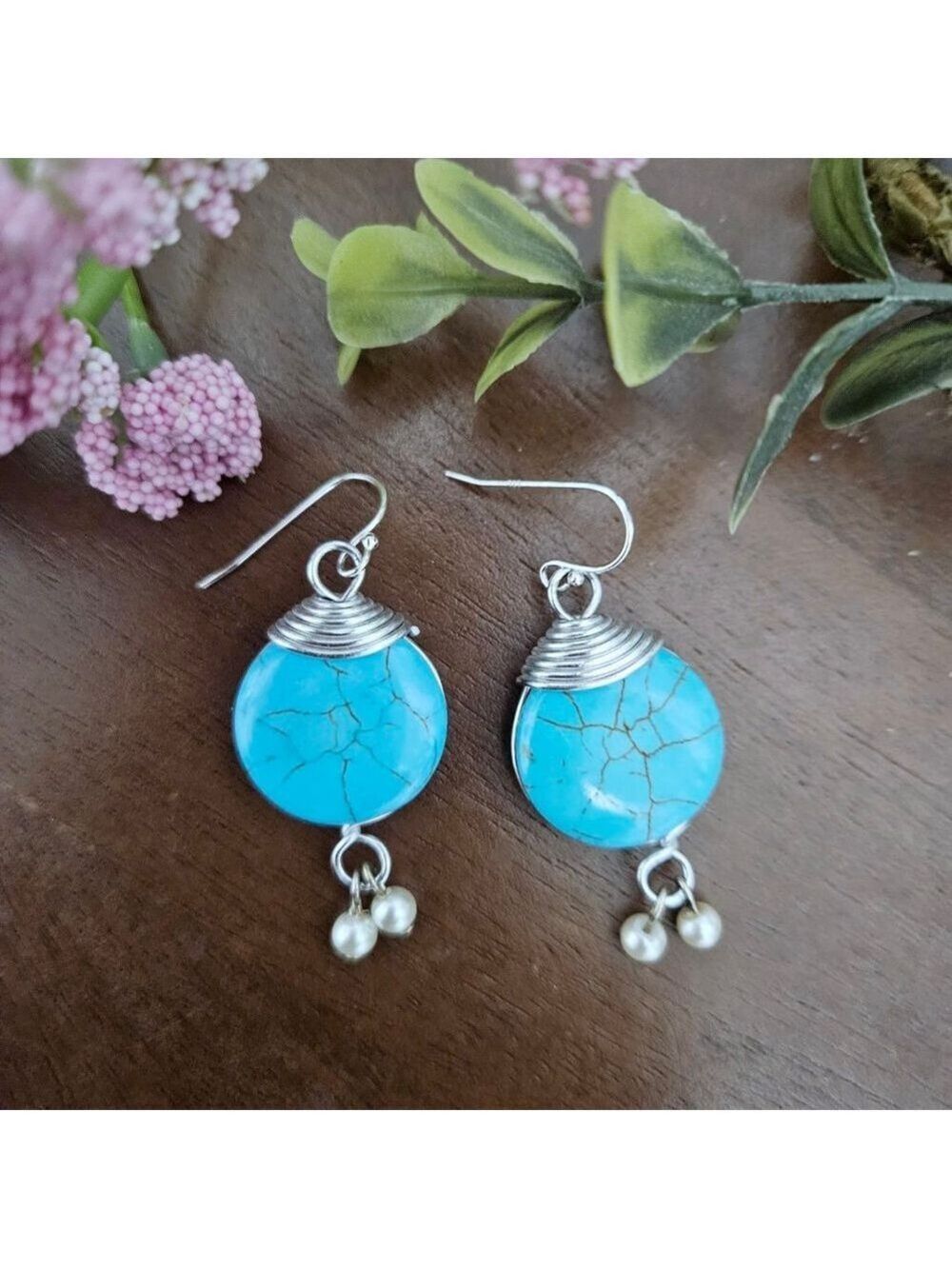 Turquoise/Pearl Dangle Earrings